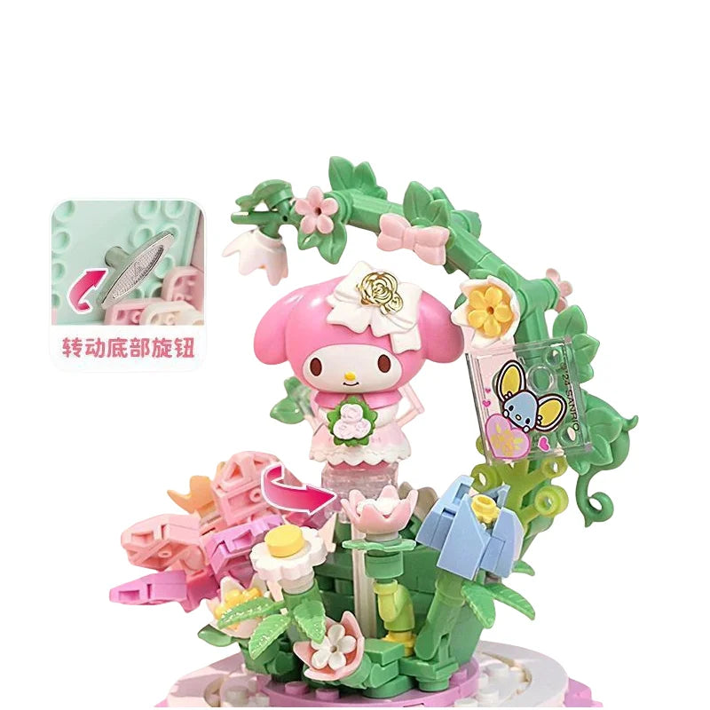 Original Keeppley Sanrio Building Block DIY Kuromi HelloKitty my melody Music Box Action Figure Anime Collection Kids Toys Gift