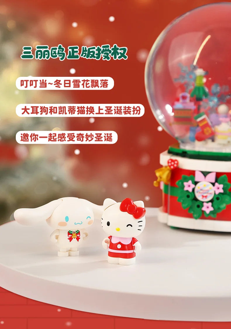 Original Keeppley Sanrio Building Block DIY Kuromi HelloKitty my melody Music Box Action Figure Anime Collection Kids Toys Gift