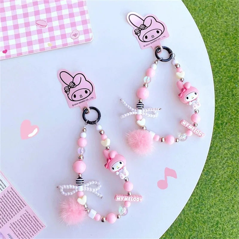 Kuromi & My Melody Beaded Mobile Phone Keychain