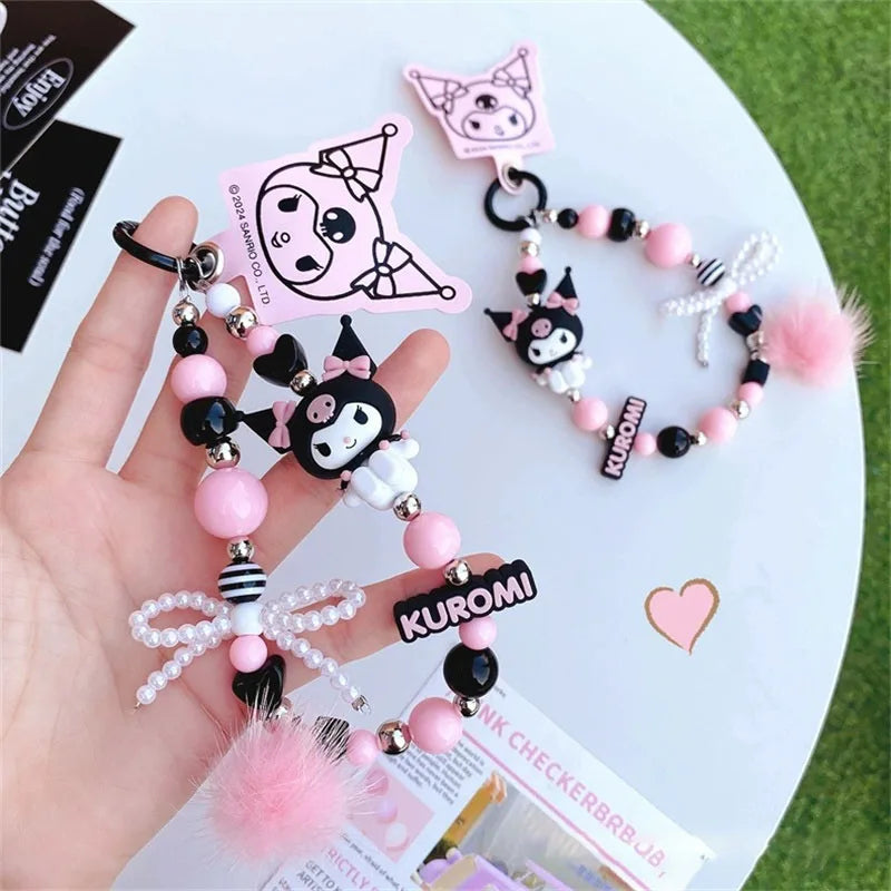 Kuromi & My Melody Beaded Mobile Phone Keychain