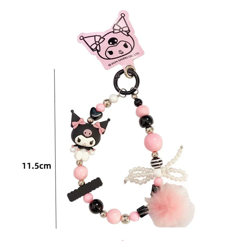 Kuromi & My Melody Beaded Mobile Phone Keychain