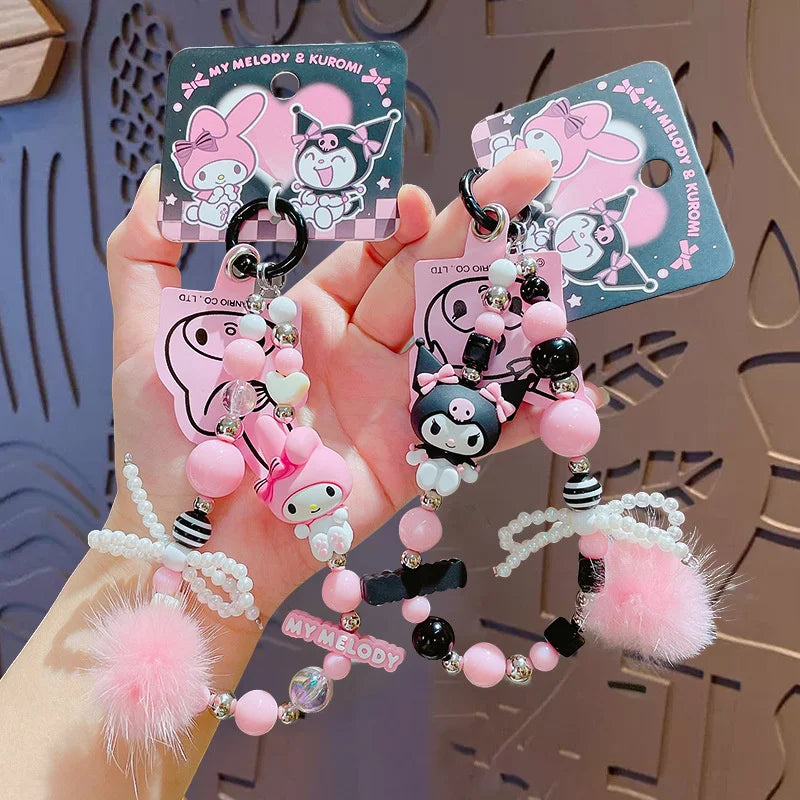 Kuromi & My Melody Beaded Mobile Phone Keychain