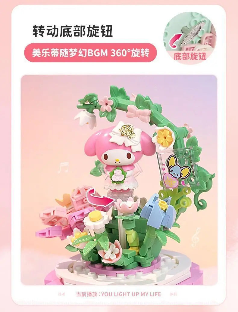Original Keeppley Sanrio Building Block DIY Kuromi HelloKitty my melody Music Box Action Figure Anime Collection Kids Toys Gift