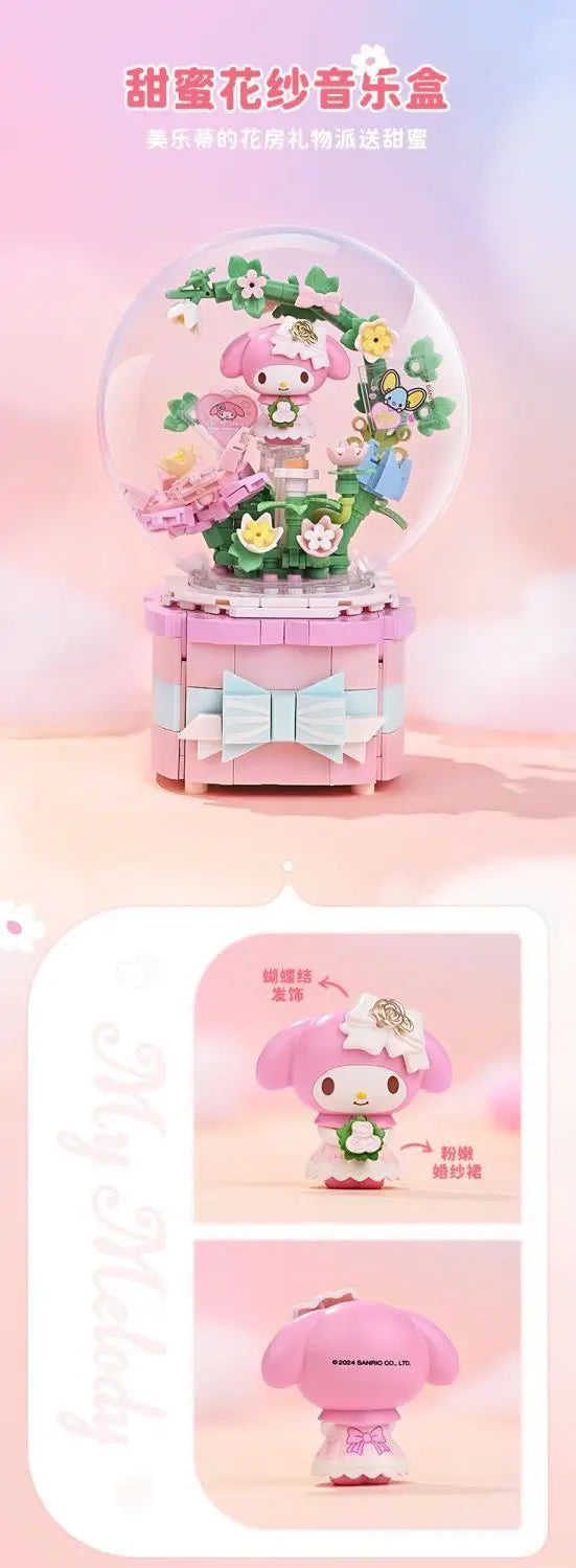 Original Keeppley Sanrio Building Block DIY Kuromi HelloKitty my melody Music Box Action Figure Anime Collection Kids Toys Gift