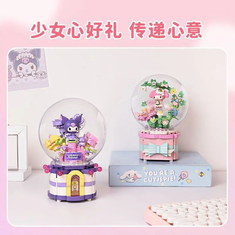 Original Keeppley Sanrio Building Block DIY Kuromi HelloKitty my melody Music Box Action Figure Anime Collection Kids Toys Gift
