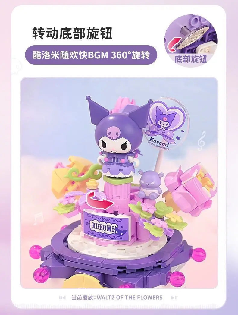 Original Keeppley Sanrio Building Block DIY Kuromi HelloKitty my melody Music Box Action Figure Anime Collection Kids Toys Gift