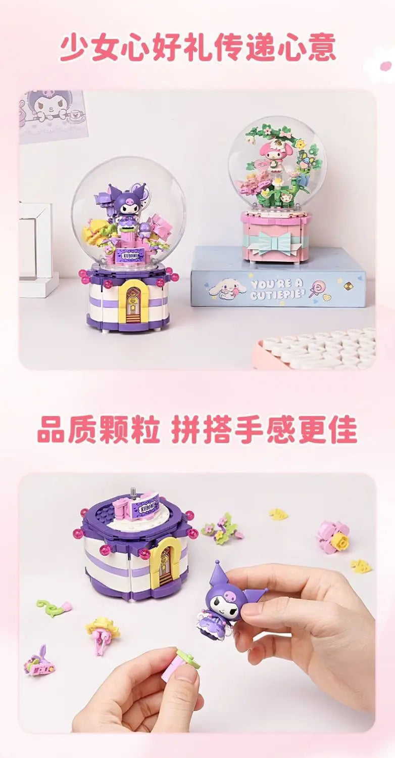 Original Keeppley Sanrio Building Block DIY Kuromi HelloKitty my melody Music Box Action Figure Anime Collection Kids Toys Gift