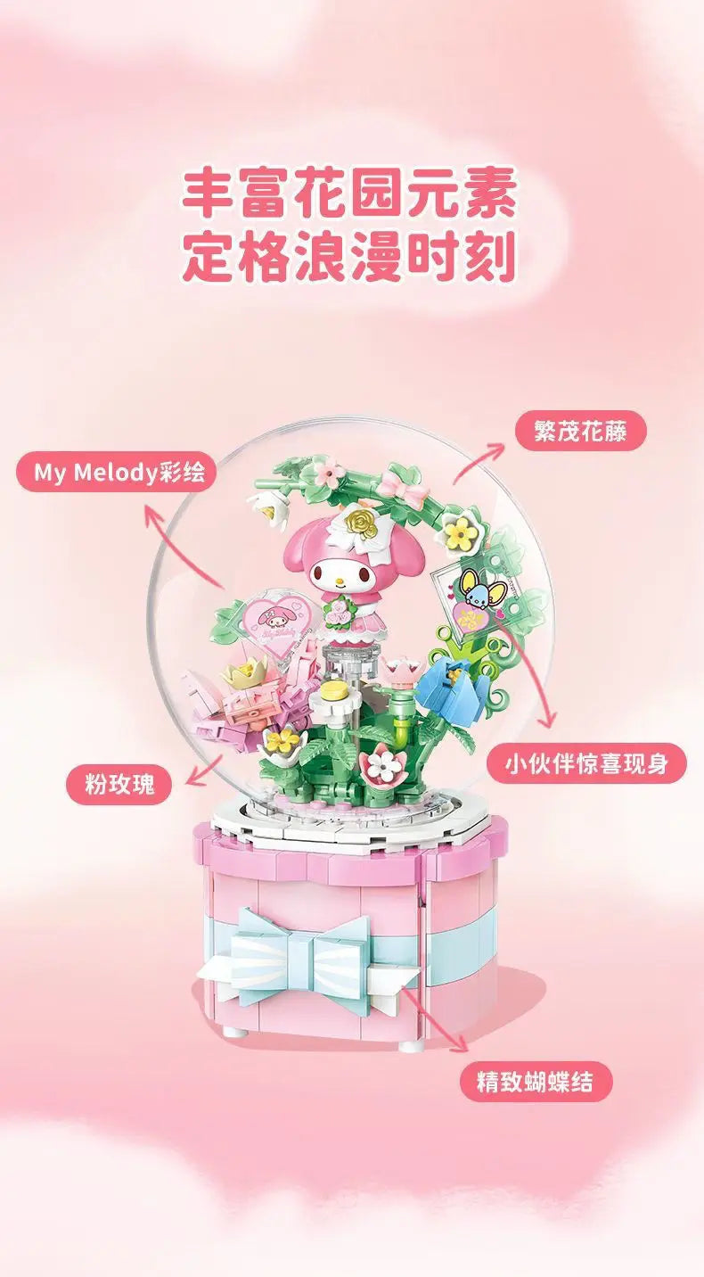 Original Keeppley Sanrio Building Block DIY Kuromi HelloKitty my melody Music Box Action Figure Anime Collection Kids Toys Gift