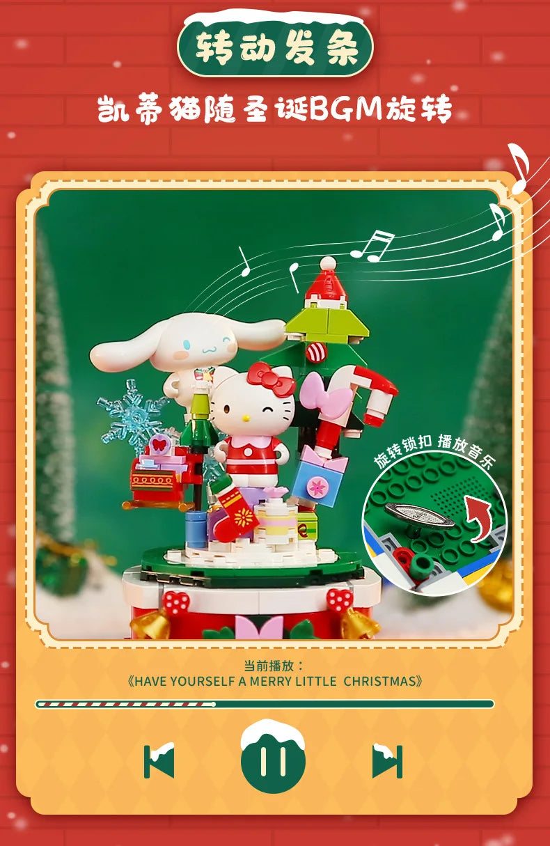 Original Keeppley Sanrio Building Block DIY Kuromi HelloKitty my melody Music Box Action Figure Anime Collection Kids Toys Gift
