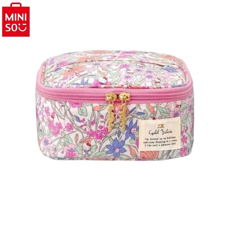 Sanrio Hello Kitty Double Star Flower Zipper Storage Bag for Women's Sweet High Quality Multi functional Makeup Bag
