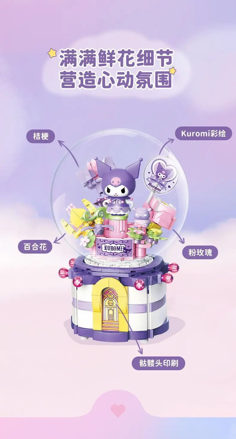 Original Keeppley Sanrio Building Block DIY Kuromi HelloKitty my melody Music Box Action Figure Anime Collection Kids Toys Gift