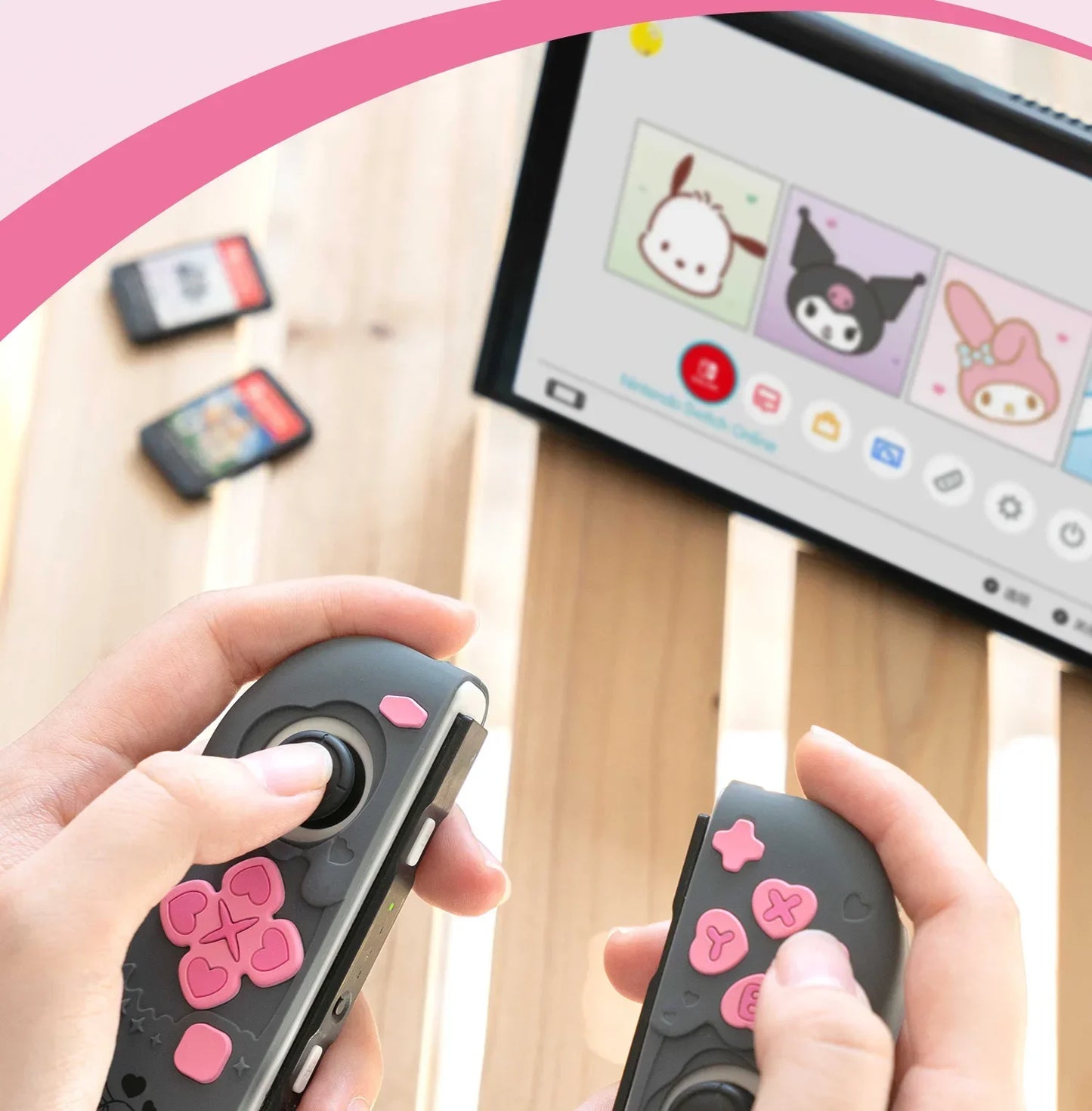 Sanrio Kuromi Cinnamoroll Pochacco Switch Ns/oled Handle Protective Case Anti-fall Digital Accessories Cute Anime Figure Gift