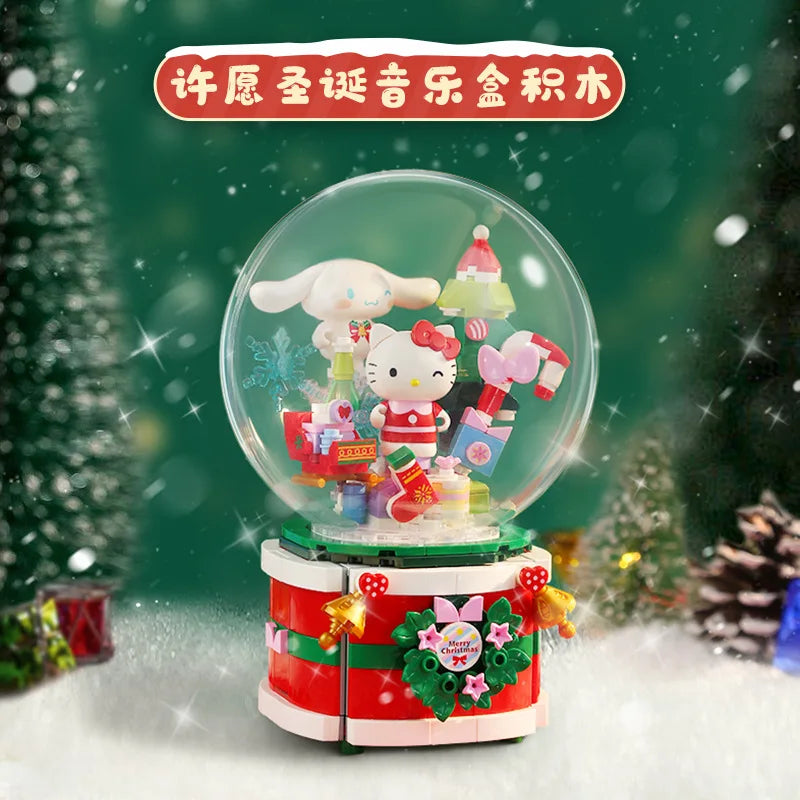 Original Keeppley Sanrio Building Block DIY Kuromi HelloKitty my melody Music Box Action Figure Anime Collection Kids Toys Gift