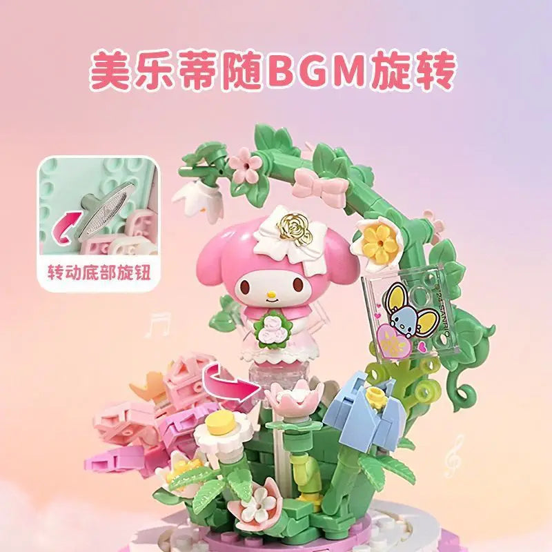 Original Keeppley Sanrio Building Block DIY Kuromi HelloKitty my melody Music Box Action Figure Anime Collection Kids Toys Gift