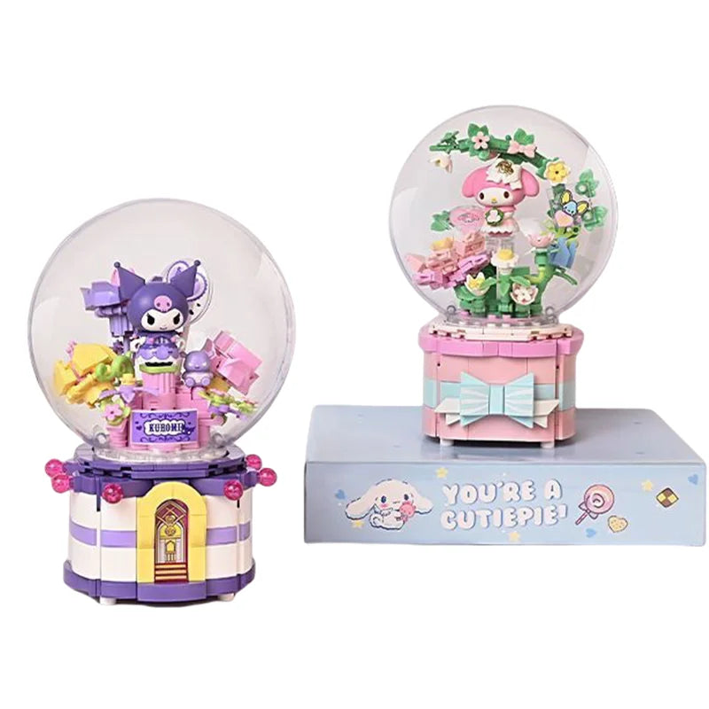 Original Keeppley Sanrio Building Block DIY Kuromi HelloKitty my melody Music Box Action Figure Anime Collection Kids Toys Gift