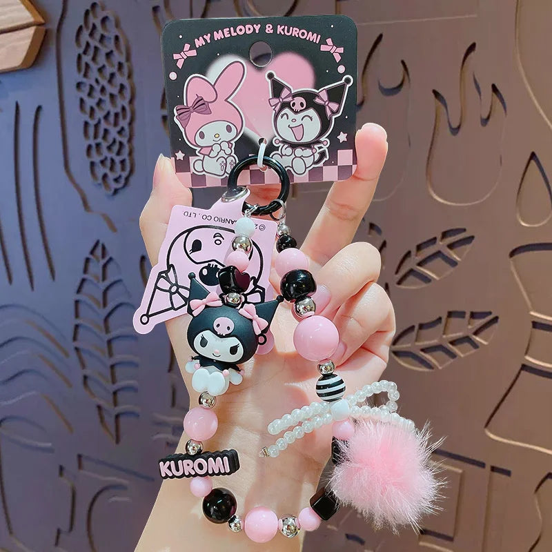 Kuromi & My Melody Beaded Mobile Phone Keychain
