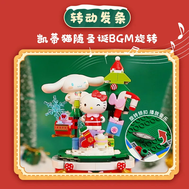 Original Keeppley Sanrio Building Block DIY Kuromi HelloKitty my melody Music Box Action Figure Anime Collection Kids Toys Gift