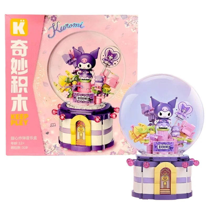 Original Keeppley Sanrio Building Block DIY Kuromi HelloKitty my melody Music Box Action Figure Anime Collection Kids Toys Gift