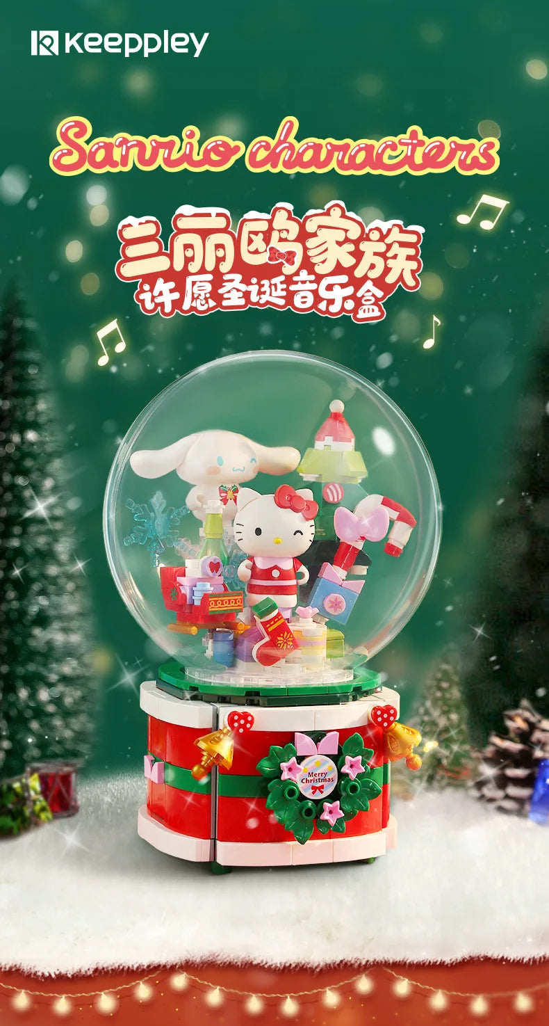 Original Keeppley Sanrio Building Block DIY Kuromi HelloKitty my melody Music Box Action Figure Anime Collection Kids Toys Gift