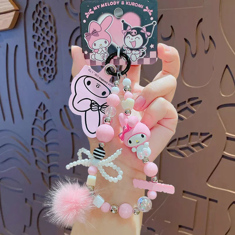 Kuromi & My Melody Beaded Mobile Phone Keychain