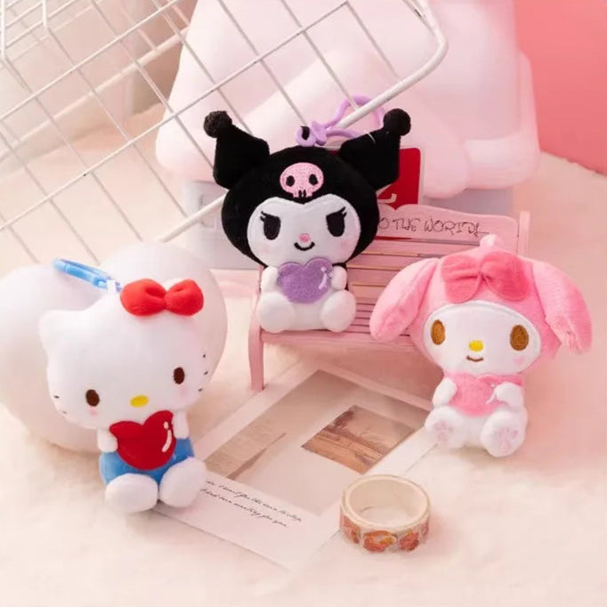 Sanrio Characters 10cm Holding Hearts Plush Keychains