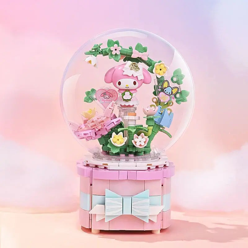 Original Keeppley Sanrio Building Block DIY Kuromi HelloKitty my melody Music Box Action Figure Anime Collection Kids Toys Gift
