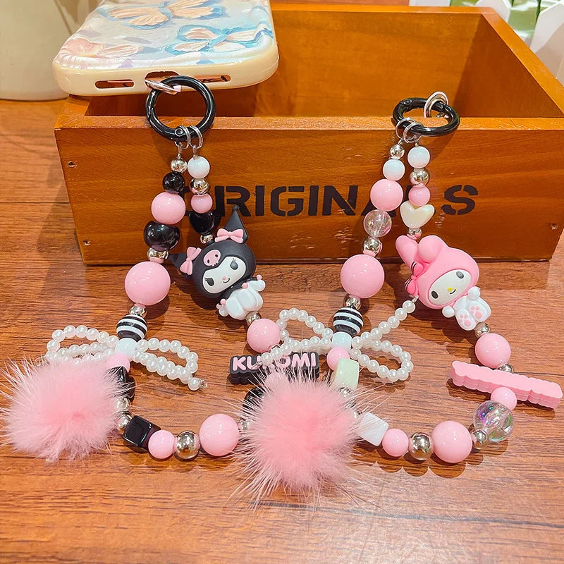 Kuromi & My Melody Beaded Mobile Phone Keychain