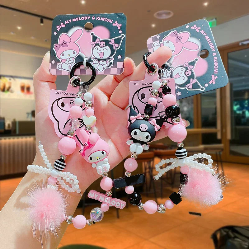 Kuromi & My Melody Beaded Mobile Phone Keychain