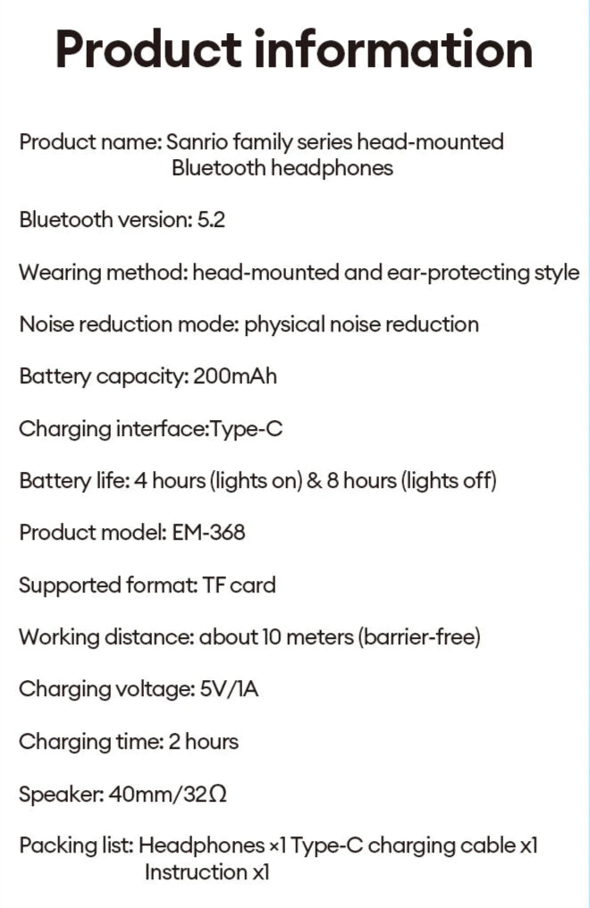 Sanrio Characters Wireless Bluetooth Noise-Cancelation Headphones