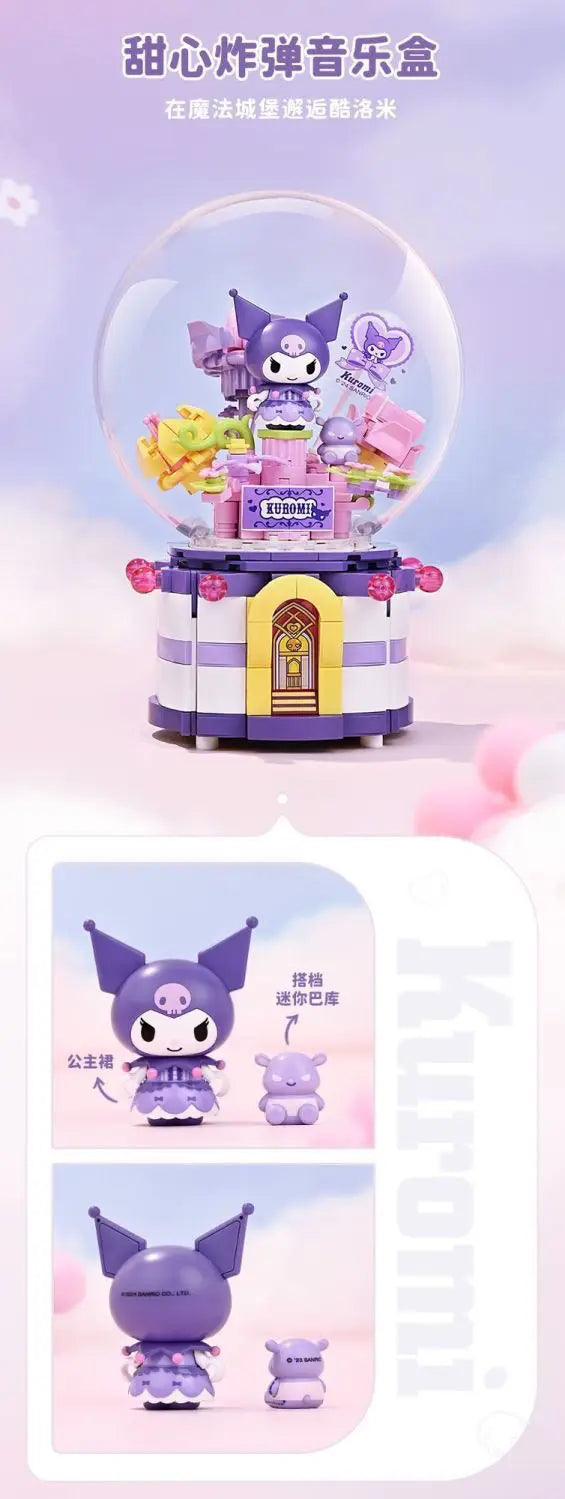Original Keeppley Sanrio Building Block DIY Kuromi HelloKitty my melody Music Box Action Figure Anime Collection Kids Toys Gift