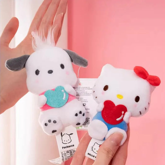 Sanrio Characters 10cm Holding Hearts Plush Keychains