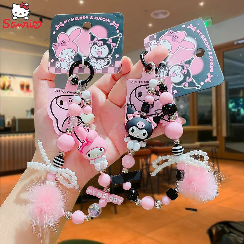 Kuromi & My Melody Beaded Mobile Phone Keychain
