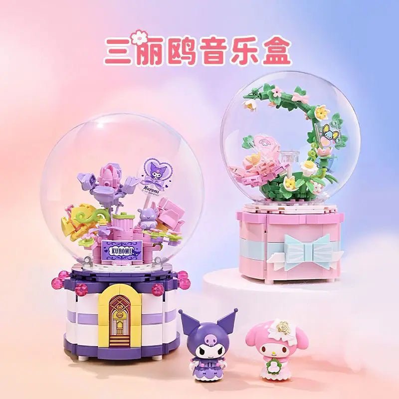 Original Keeppley Sanrio Building Block DIY Kuromi HelloKitty my melody Music Box Action Figure Anime  Collection Kids Toys Gift