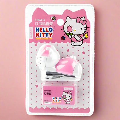 Packaged Hello Kitty themed stapler sets, featuring the character in pink and white colors on the packaging, with the brand name 'Sanrio' visible.