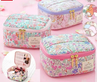 Sanrio Hello Kitty Double Star Flower Zipper Storage Bag for Women's Sweet High Quality Multi functional Makeup Bag