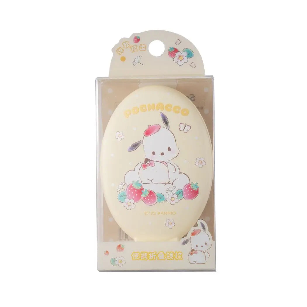 Sanrio Strawberry Characters Folding Touch-Up Cosmetic Mirror + Comb