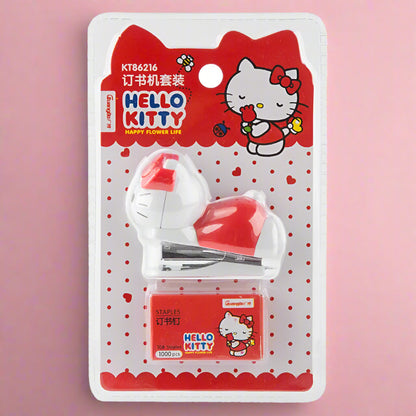 Packaged Hello Kitty themed stapler sets, featuring the character in pink and white colors on the packaging, with the brand name 'Sanrio' visible.