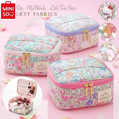 Sanrio Hello Kitty Double Star Flower Zipper Storage Bag for Women's Sweet High Quality Multi functional Makeup Bag