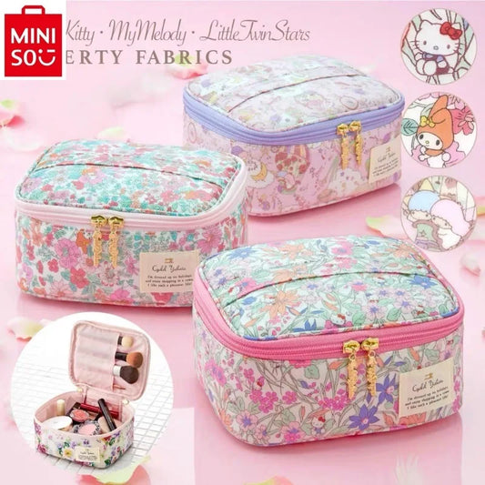 Sanrio Hello Kitty Double Star Flower Zipper Storage Bag for Women's Sweet High Quality Multi functional Makeup Bag