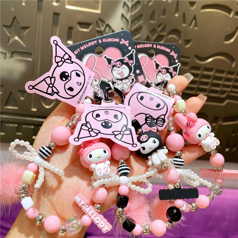 Kuromi & My Melody Beaded Mobile Phone Keychain