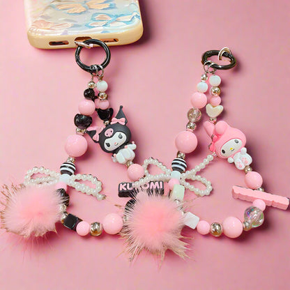 Kuromi & My Melody Beaded Mobile Phone Keychain