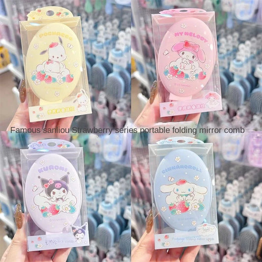 Sanrio Strawberry Characters Folding Touch-Up Cosmetic Mirror + Comb