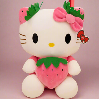 Plush toy resembling a character with strawberry design on a light background